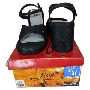 Vintage 1999 y2k Black Embroidered Block Heels with Strappy Top, Fioni original